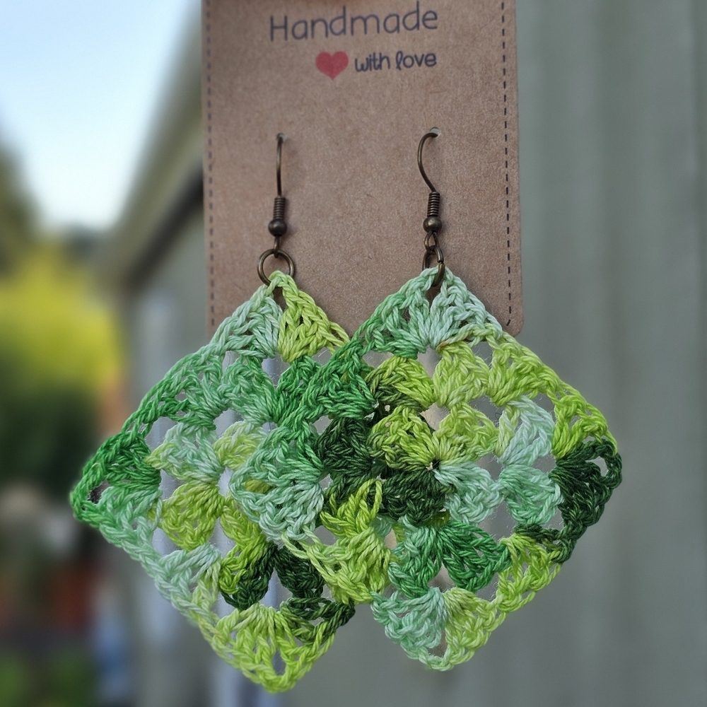 Green Granny Square Earrings